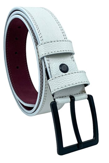 Süzer Deri * 4 Cm. Spor Suni Deri Dikişli Model Kemer Beyaz