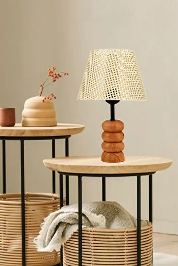 EvLight Natural Wooden Leg Lampshade with Rattan Fabric