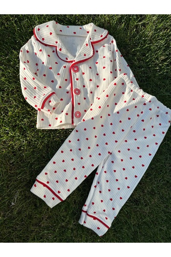 SANTRALBEBE Heart Piping Pajama Set for Girl - Front Buttoned
