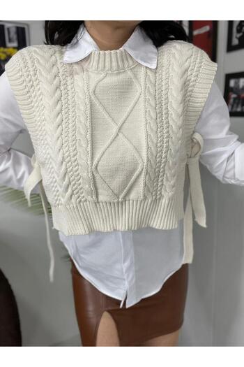 HARGEN STORE Women's Black Side Tie Knitwear Sweater