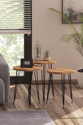 THE VİOLET Star 3-Piece Round Nesting Table Tea Table Service Table - Walnut
