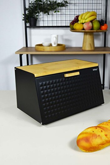 AROW Black Bamboo Bread Cabinet - With Metal Door and Stand