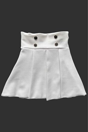 ZERDALİFE E Girl's White Button Detailed Alya Fabric Mini Skirt1111194