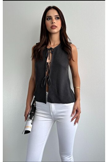 fujya Women's Unit Closure Cotton Anthracite Knitwear Vest