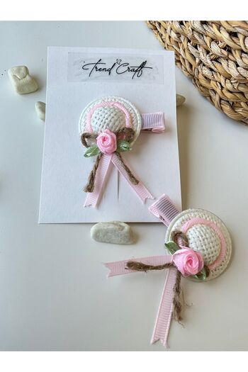 Trend Toka Straw Hat with Pink Roses - 2 Pieces Clip Buckle
