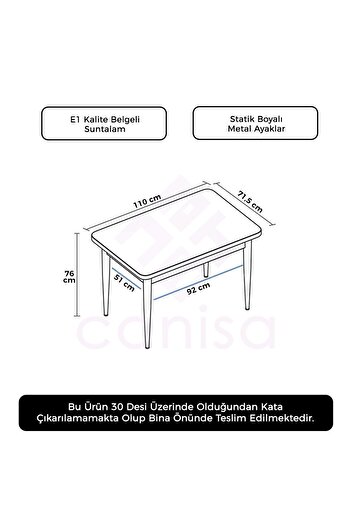 Canisa Concept Nil Serisi 70x110 Sabit Siyah Mermer Desen Mutfak Masası