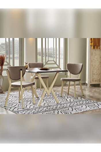 Murat Sandalye İkon Serisi,80x120 Kütük Ceviz Mutfak Masası Takımı Metal Siyak Ayak 4 Cappucino Sandalye