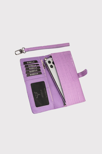 Garbalia Lilac Women's Wallet - Astana Belt, Ziplock, Wrist Strap, Phone Compartment, Croco Pattern