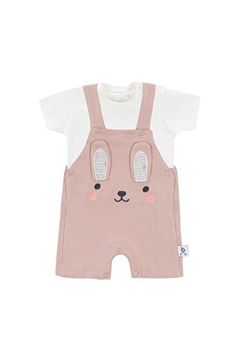Gezenbebe Hero Kısa Kol Bebek T-shirt & Nakışlı Salopet Seti Bunny