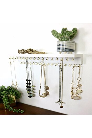 Efe 40 cm Wooden Wall Key Hanger with 32 Hooks - Mounted Jewelry Hanger