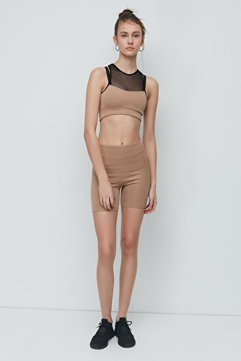 C&City Tulle Detail Bustier Long Shorts Set 9150 Brown