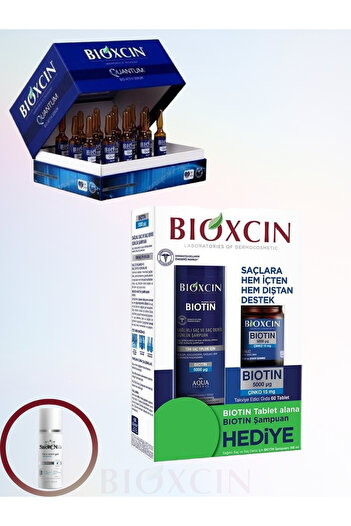 Bioxcin Quantum Hair Care Serum and Biotin 6 Mlx15 - 60 Tablets + 300 ml Shampoo + 100ml Facial Cleansing Gel