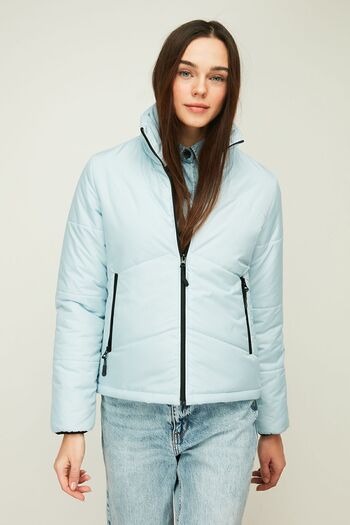 QAWWA Women's Ice Blue Fiber Windproof Puffer Winter Jacket