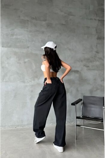 Shield Life Ψηλόμεσο μαύρο φαρδύ τζιν - Palazzo Wide Leg Trench Παντελόνι