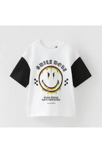 Lolliboomkids New Season Smile Printed Mickey Oversize T-Shirt with Back Text Detail