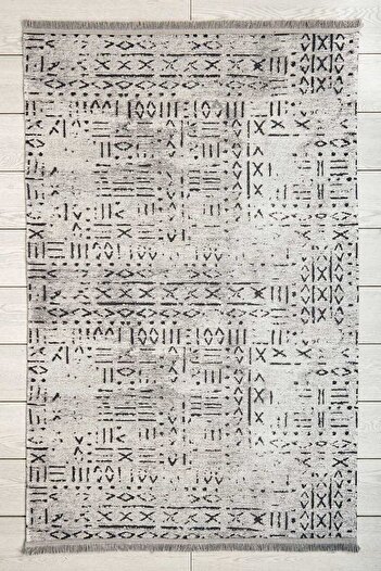 Oriente Home Iskandinav Desenli Yolluk Gri Yıkanabilir Şönil Halı Saçaklı Kaymaz Taban Koridor Halısı 7760