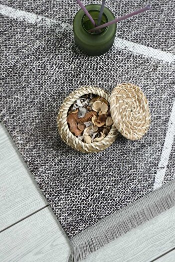 Oriente Home Iskandinav Desenli Gri Şönil Makina Halısı Yıkanabilir Saçaklı Kaymaz Taban Halı 7768