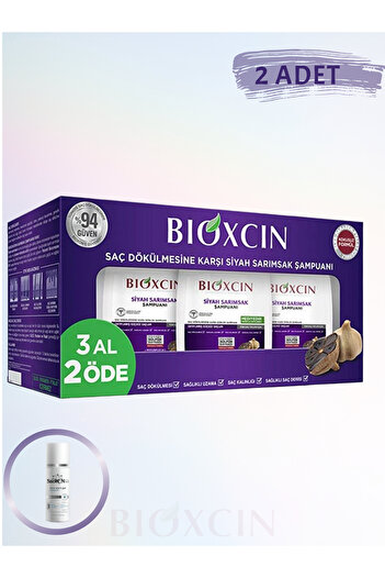 Bioxcin Black Garlic Shampoo - 3X300 ml (2 Pieces) + 1X100 ml Facial Cleansing Gel |   Anti Hair Loss