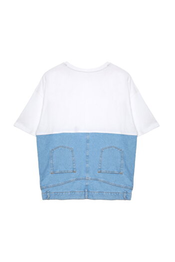 Quzu Ecru Short Sleeve Denim T-Shirt