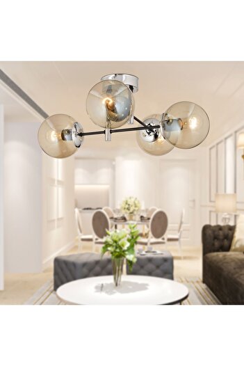 Apliqa Maral 4Lü Siyah Krom Bal Camlı Modern Koridor Mutfak Salon Retro Avize
