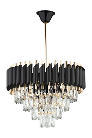 Apliqa Mikula 45'lik Yuvarlak Gold Kristal Taşlı Modern Oturma Odası Salon Sarkıt Avize