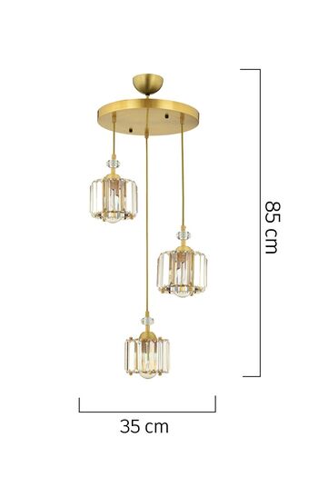 Apliqa Bonita Eskitme 3 Lü Yuvarlak Kristalli Taşlı Modern Tasarım Kristal Salon Sarkıt Avize