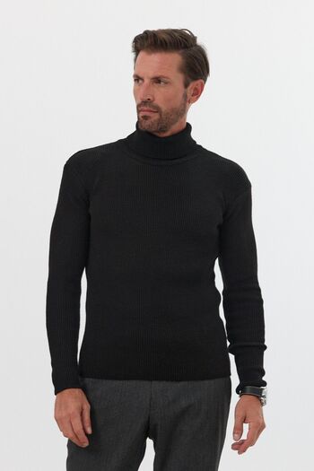 Livio Ferri Pulover pentru bărbați, cu gât roscat, slim fit, tricotaj cu nervuri