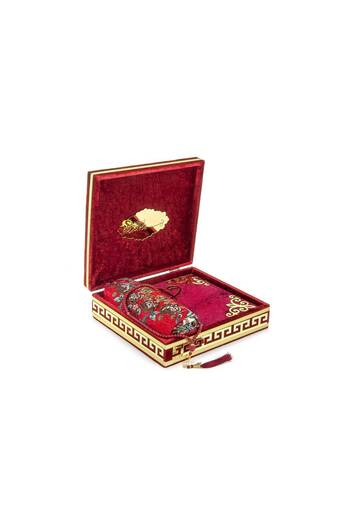 ihvan online Velvet Covered Quran Set with Chest and Prayer Mat Red