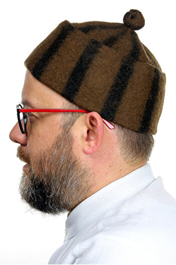 ihvan online Striped Brown Felt Wool Skullcap