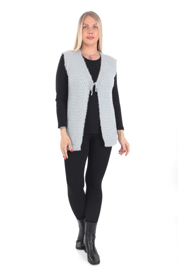 İKSUN Knitwear Women's Vest - Model with Dowry and Basket Knit Detail