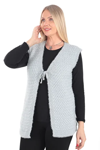 İKSUN Knitwear Women's Vest - Model with Dowry and Basket Knit Detail