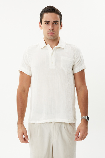 hateko Cotton Ecru Muslin Polo Neck T-Shirt