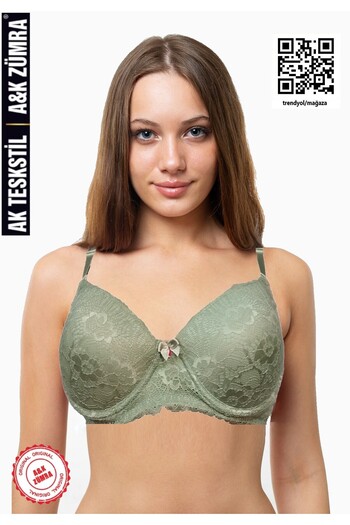 A&K ZÜMRA Women's Green Underwire Supported Fully Padded Eared Lace Bra