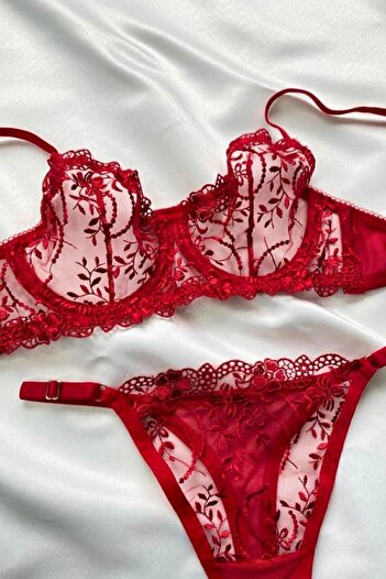 Moldina Red Floral Print Underwire Special Bra Set - Valentine's Day