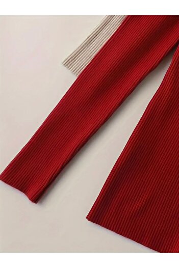 Buteks Unisex Kırmızı - Bej - Siyah 3’lü Premium Pamuklu Balıkçı Yaka Şardonlu Slimfit Boğazlı Kazak
