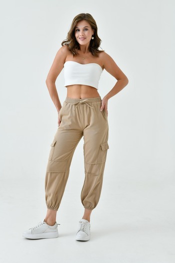 enmodaiçgiyim Gabardine Fabric Camel Cargo Pants - Cargo Pocket