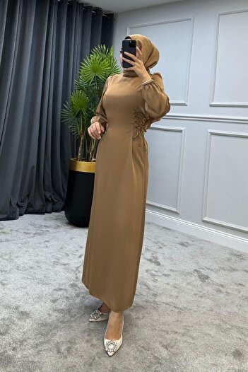 KaSheHa Elenor Waist Tied Satin Hijab Dress Mink