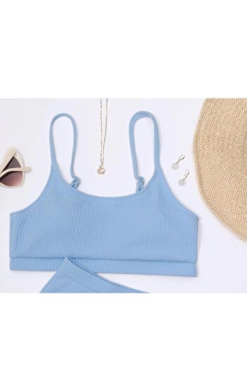 Angelsin Yüksek Bel Özel Kumaş Tankini Bikini Üstü