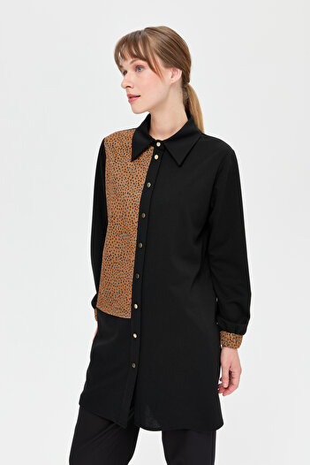 Esswaap Leopar Detaylı Tunik  Siyah