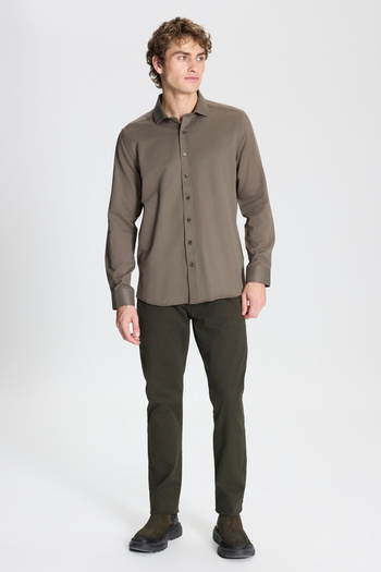 AC&Co / Altınyıldız Classics Men's Khaki Slim Fit Narrow Cut Italian Collar Dobby Shirt