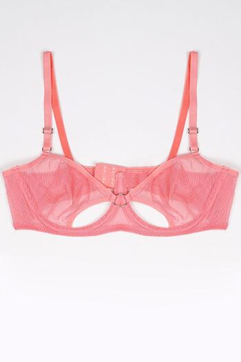 EMINNA Coral Colored Transparent Low-cut Underwear Set