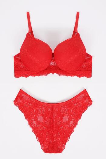 EMINNA Red Lace B Cup Padded Bra