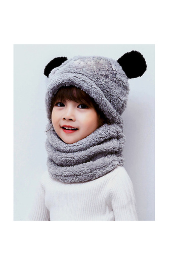 Nurnivus Panda Patterned Children's Hat - Neck Collar, Plush Beanie with Ears, Windproof