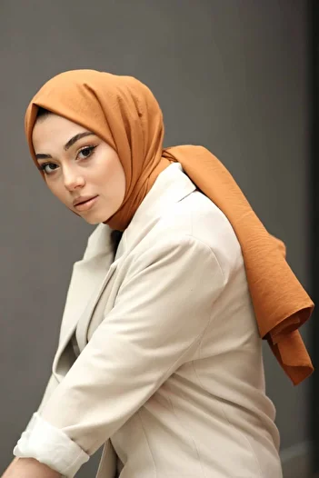 Organic Hijab Cotton Kraş Cazz Shawl Model -tan
