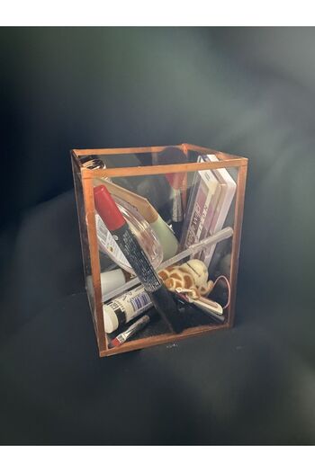 GÜVEN Copper Rose Custom Design Cosmetic Storage Box Gold Desktop Lipstick Glass Jewelry