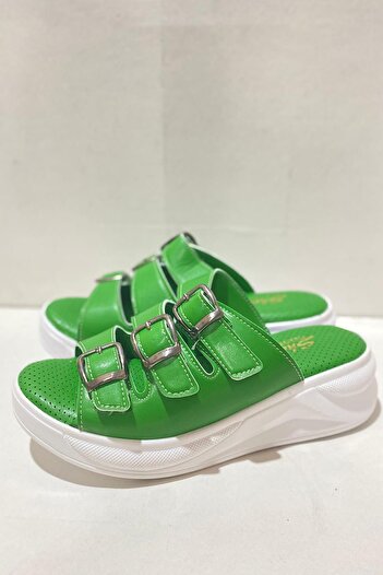 Preshley Mazer Green Women's Orthopedic Comfort Sole Buckle Slippers