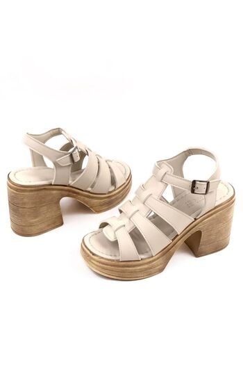 Preshley Women's Carlo Beige Orthopedic Insole Platform Heel Sandals
