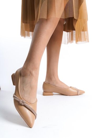 Preshley Women's Rake Skin 2.5 cm Heeled Stoned Detailed Evening Dress and Casual Shoes