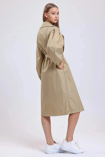 ensade Seasonal Woven Trench Coat with Balloon Sleeve and Belt