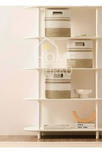 HomeTurko Jute 3-Piece Cute Straw Square Storage Set - for Home, Office, Room and Hotel